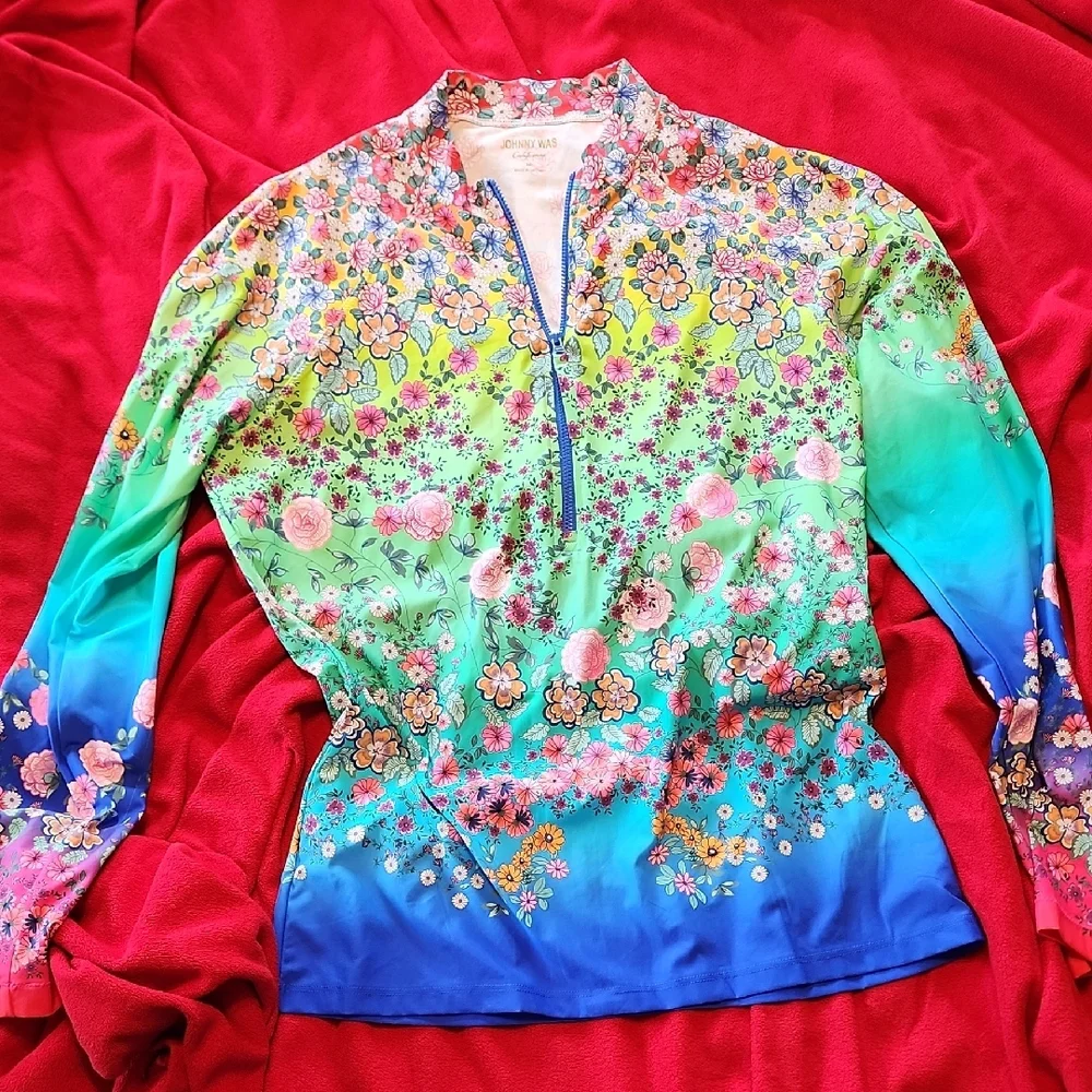 Johnny Was Pink and Purple Graphic Bodysuit Swimwear - Picture 3 of 4
